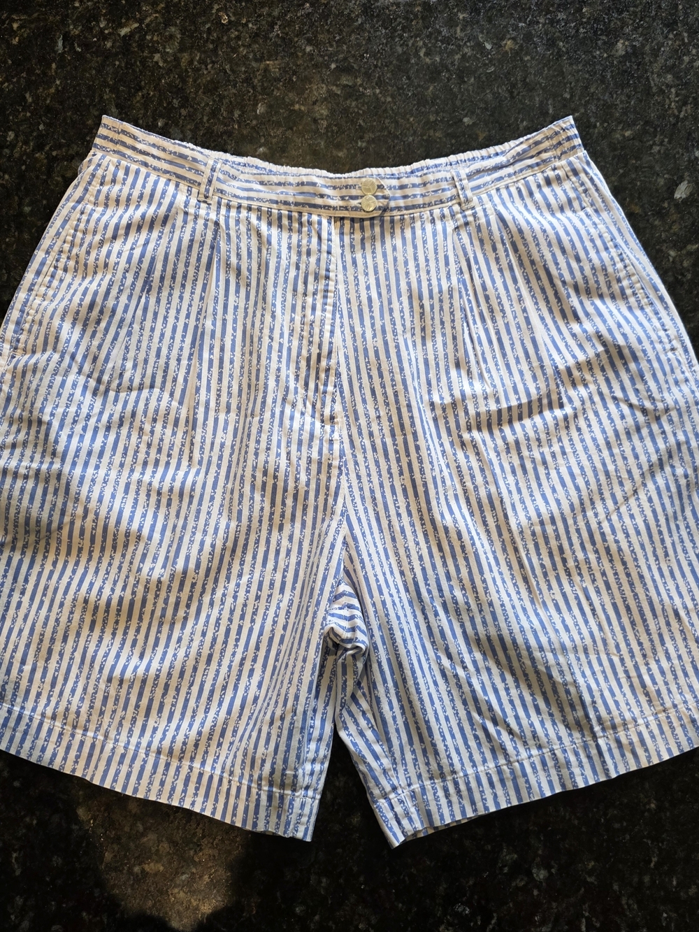 VTG Tee Time for Her Womens Golf Shorts Blue and White Stripe Size L Cotton 90s